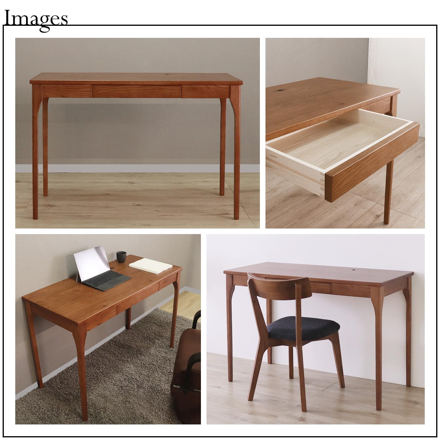 Amazon | 無垢材 デスク 幅110cm 奥行50cm 天然木 レッドオーク